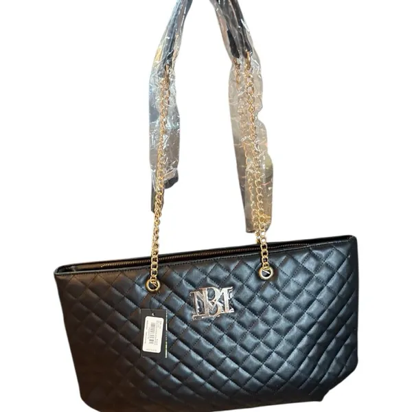 Badgley Mischka Black Quilted Tote Bag with Gold Chain Strap, One Size - Image 9