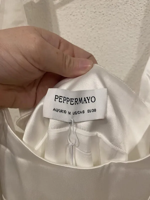 Peppermayo Odette Satin Mini Dress Womens 6 White Square Neck Sleeveless Party - Image 3