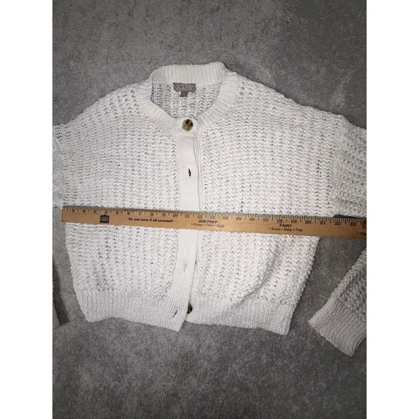 J Crew Sweater Womens XL White Cropped Cardigan Textured Pointelle‎ Coastal Chic - Image 6