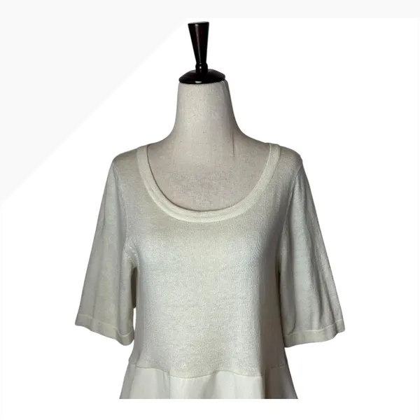 Moth‎ Anthropologie Sweater Women Small Ivory Knit Peplum Tie Back Short Sleeve - Image 4