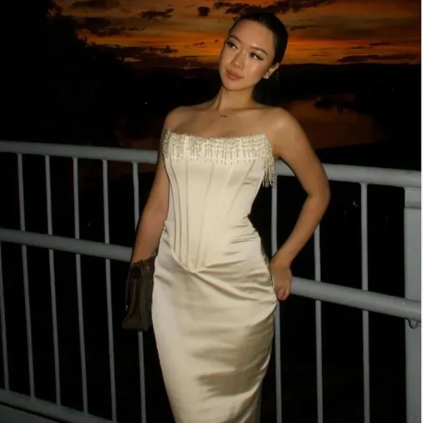 House of CB 'Nalita'‎ Vintage Cream Embellished Strapless Midi Dress NWOT Size M - Image 14