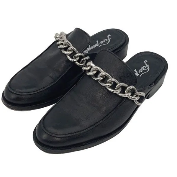 Free People Womens Leather Chain Slip-On Vida‎ Mule Loafers Black Size 37.5 - Image 5