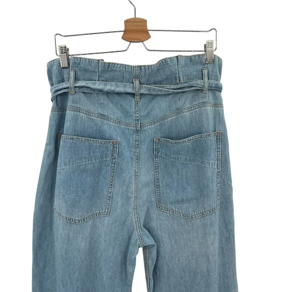 Free People Belted Denim Utility‎ Pants In Blue Haze Denim Chambray Size 30 - Image 8