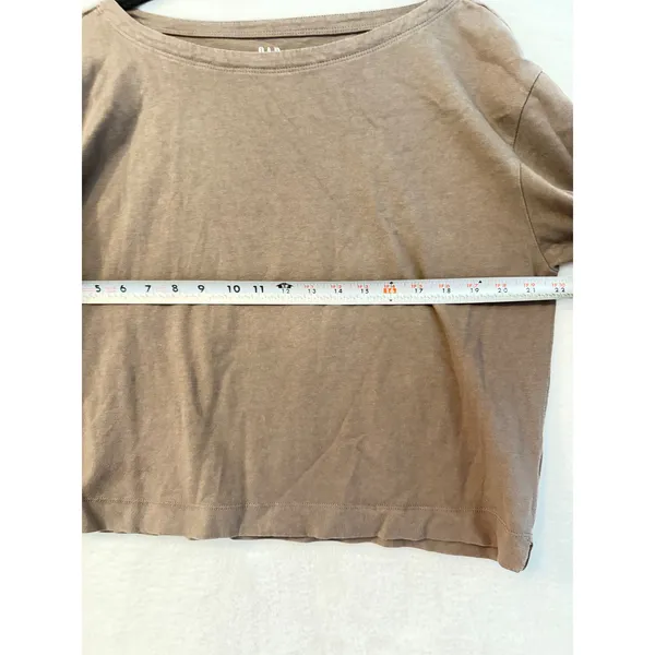 GAP Women Medium Brown Organic Cotton Boat Neck Long Sleeve Relaxed Cropped Top - Image 8