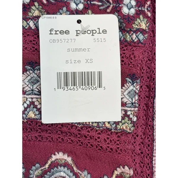Free People Sleepless Summer Mini Dress XS Berry Burgundy‎ Embroidered Boho NWT - Image 7