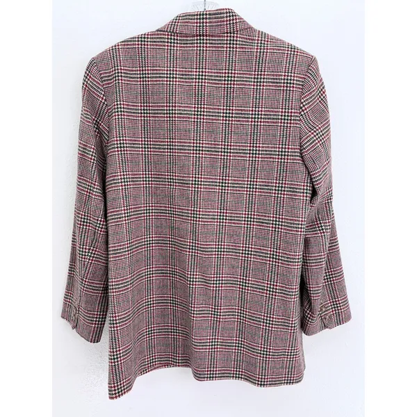 Vintage Talbots Blazer Red Plaid 100% Wool Two Button Jacket Size M - Image 5