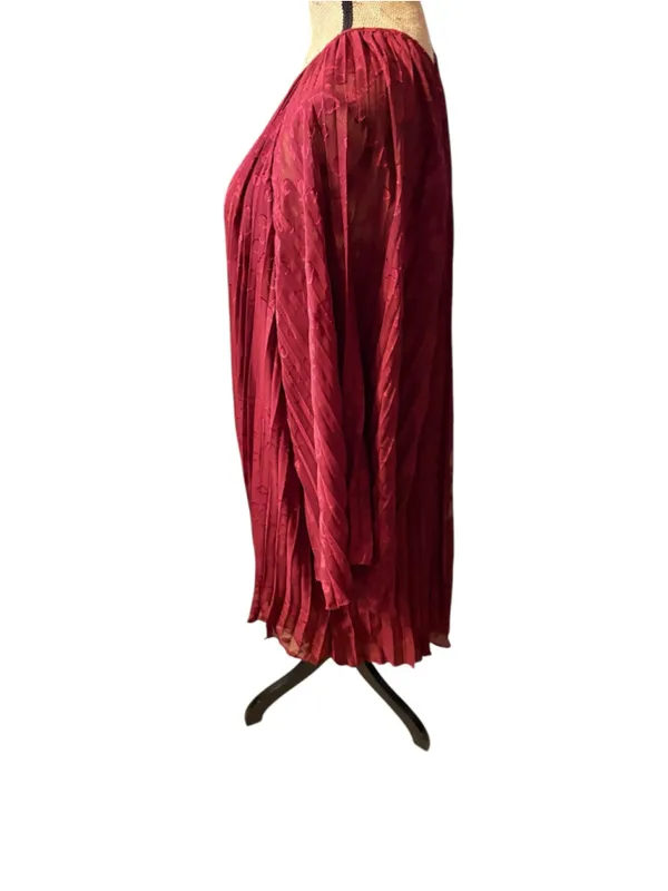 Anthropologie Toulon Pleated Mini Dress Burgundy/Plum Women's Size L (23” PTP) - Image 5