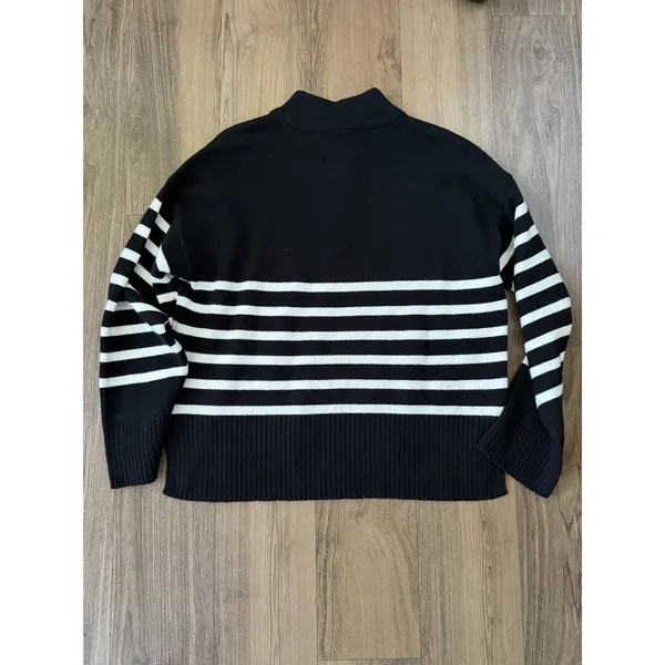 DKNY Black White Striped Quarter Zip Sweater Nautical Coastal Old Money Scandi - Image 3