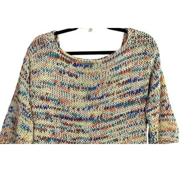 Zara Chunky Knit Relaxed Sweater 3/4 Sleeve Scoop Back S Multicolorfull Cream - Image 4