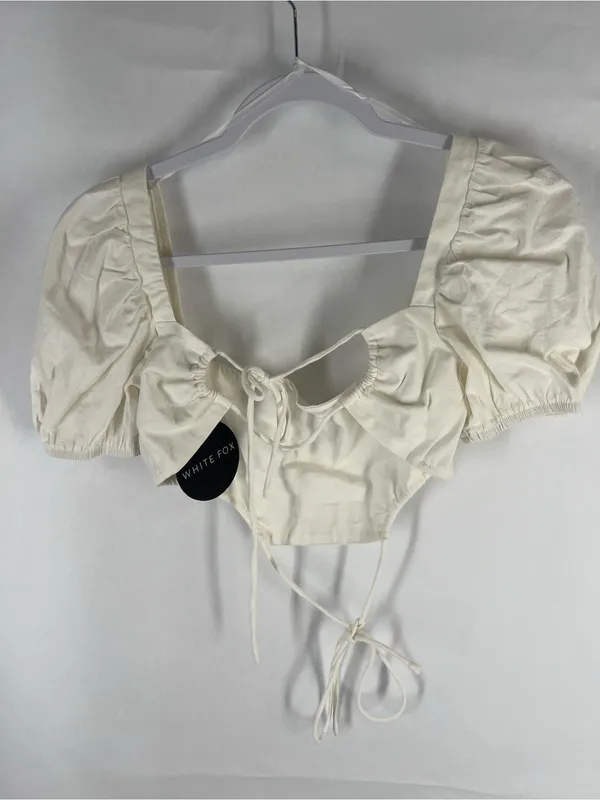 White Fox Boutique Love Games Crop Top White Puff Sleeve Size S NWT - Image 6