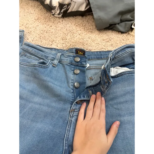 Lee Heritage Flare Jeans High Waisted Button Fly Light Wash Wide Leg Denim Pants - Image 2