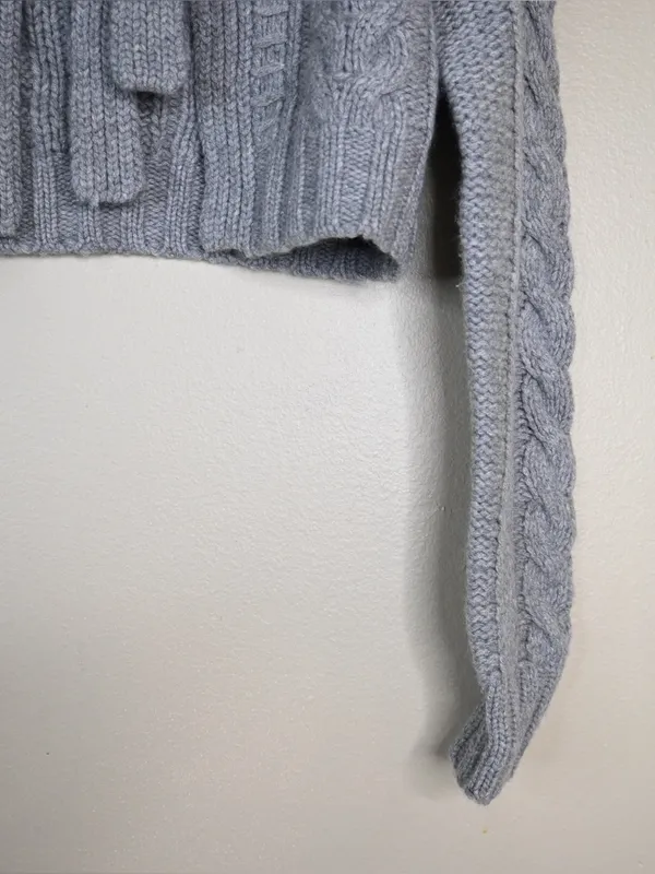 Design History Women's L Pure Cashmere Gray Cable-Knit Cropped Cardigan - Image 5