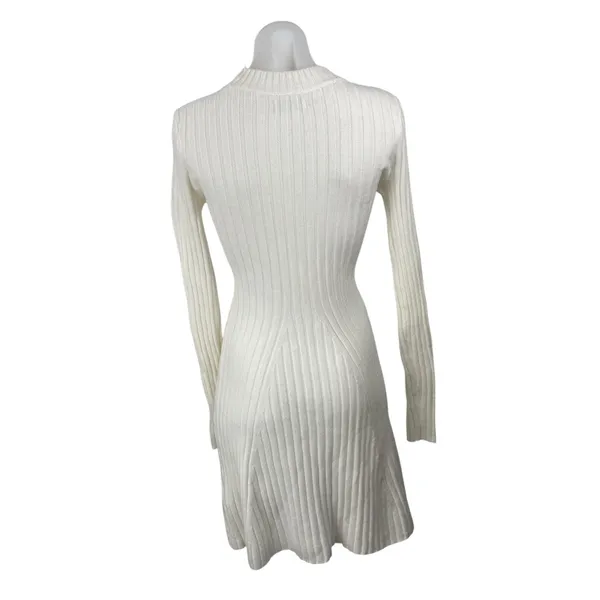 Hollister White Rib Knit Long Sleeve Mock Neck Ribbed Knit Mini A Line Dress S - Image 4