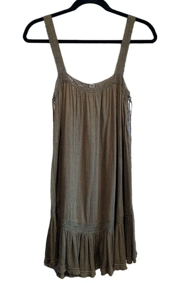 Free People Sweet Thing Tunic Mini Dress Lace-Up Side Ties Moss Medium green - Image 2
