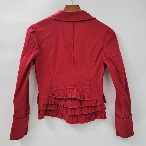 VTG 6 Degrees Y2K Cropped Jacket Juniors M Red Layered Ruffle Back Fitted Button - Image 12