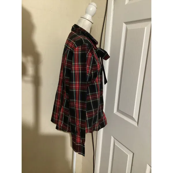Brooks Brothers Red Black Plaid Bow Neck Tie Cotton Blouse Shirt Womens 14 - Image 2