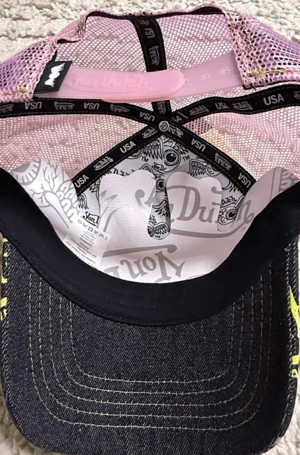 New unisex Von Dutch Tagged dark denim Trucker Hat - Image 6