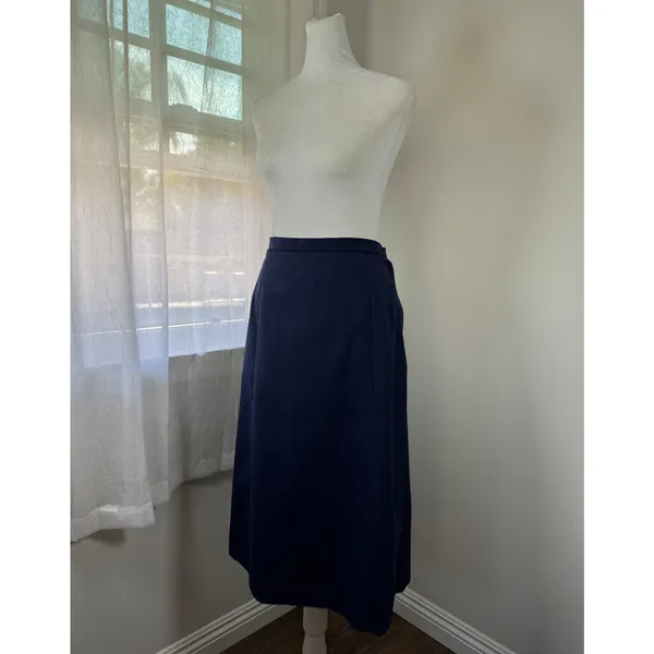 Vintage ‘90s Navy Blue Wool Blend Midi Skirt - Image 3