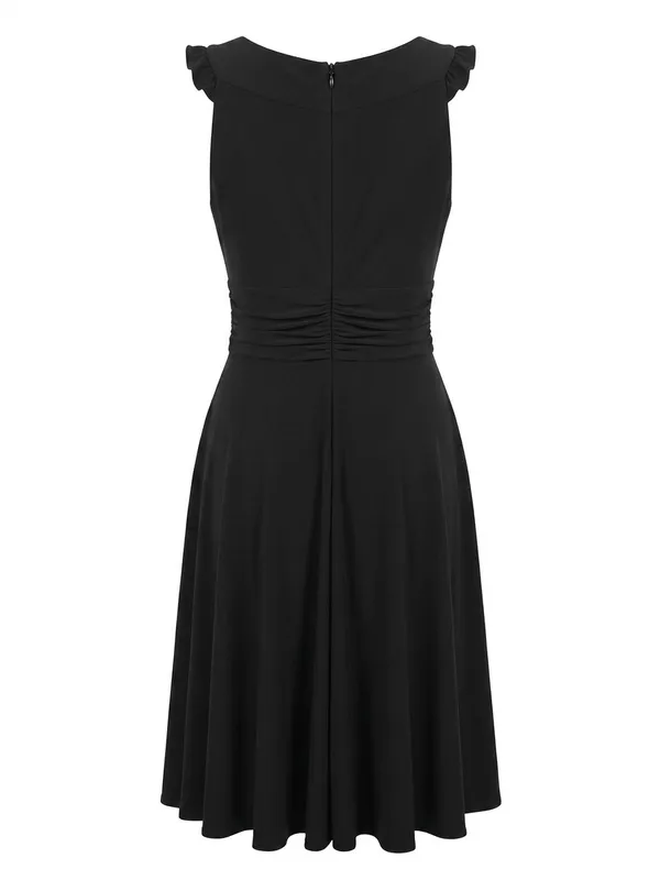 Jessica Howard Black Sleeveless Ruffled-Neck A-Line Midi Dress size 14 - Image 3