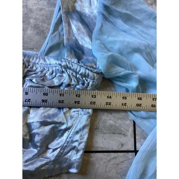 Urban Outfitters Light Blue Velvet Corset Top Sheer Balloon Sleeve XS - Image 5