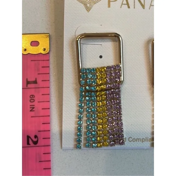 NWT Panacea Rainbow Crystal Drop Earrings Yellow - Image 3