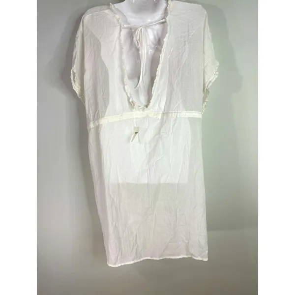 Aerie Women's Beach Coverup Top V Neck Tassel Front White XS‎ NWT - Image 3