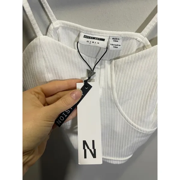 Noisy May Womens White‎ Ribbed Corset Crop Top Spaghetti Strap Size S NEW - Image 3