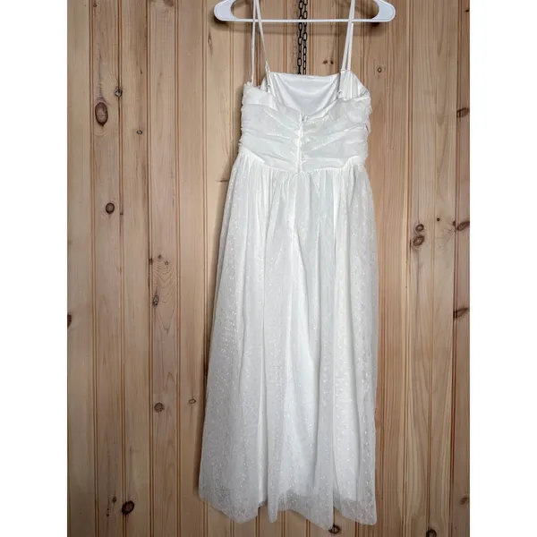 NWOT Lulus Darling Sweetheart White Swiss Dot Ruched Midi Dress Bridal Classy S - Image 7
