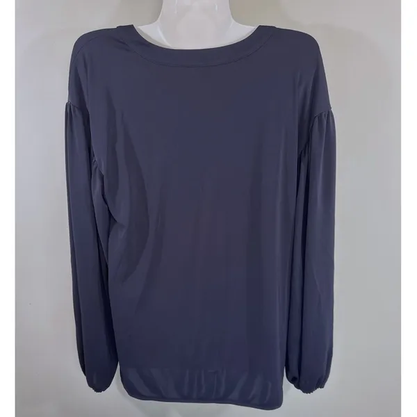 Ann Taylor Womens Navy Blue Split Neck Balloon‎ Sleeve Blouse Small - Image 4