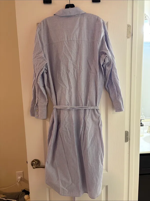 Abercrombie & Fitch Long Sleeve Belted Shirt Dress Blue Stripe Size Large Petite - Image 7