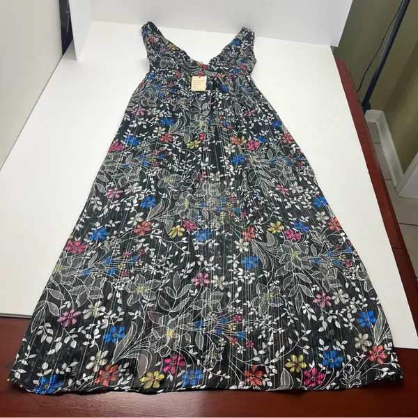 Anthropologie Raga Rain Forest Plunge Neck Maxi‎ Dress Black Floral Medium NEW - Image 12