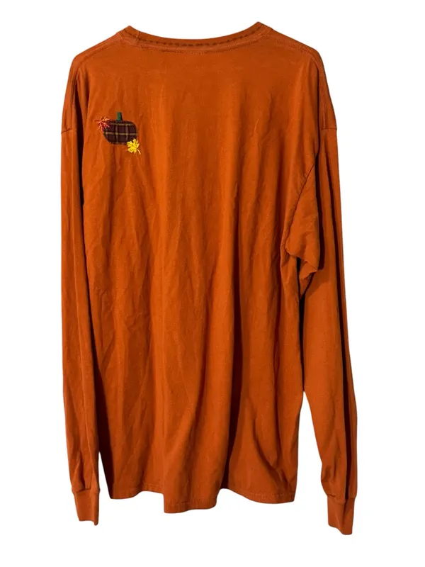 Halloween Fall Embroidered Pumpkin Long Sleeve Shirt Harvest Autumn Cotton Sz XL - Image 2