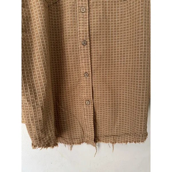 Oli & Hali Brown Check Oversized Frayed Mix Media Tunic Shirt Medium - Image 4