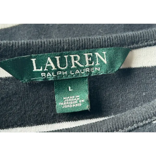 Ralph Lauren black white stripe long sleeve stretch top Large Preppy nautical - Image 4