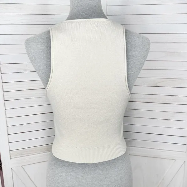 Pretty‎ Little Thing Ribbed Knit Racer Back Crop Tank Top Cream Medium - Image 4