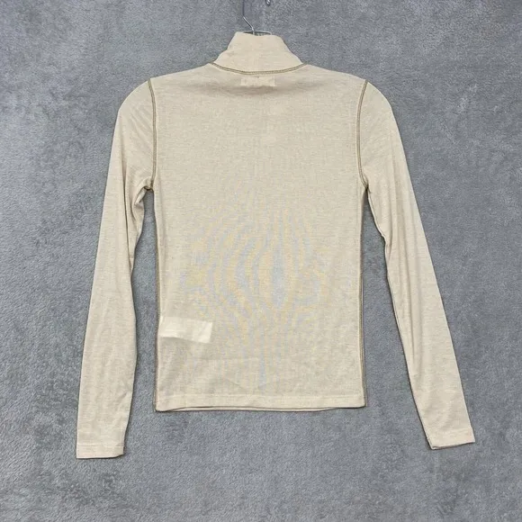 Madewell Shirt Womens 2XS Beige Mock Neck Semi‎ Sheer Pullover Tee Top NN260 XXS - Image 12