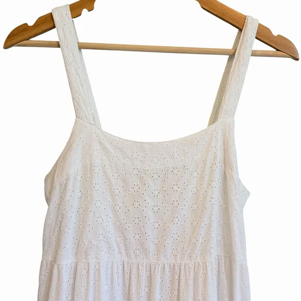 The Drop White Boho Cottage Eyelet Tiered Maxi Dress Size XS Cotton Coastal - Image 2