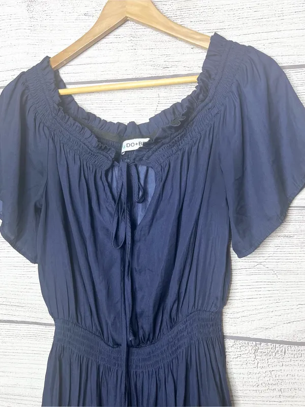 DO+BE Navy Blue Off Shoulder Keyhole Neck Short Sleeve Mini Dress Size Large - Image 2