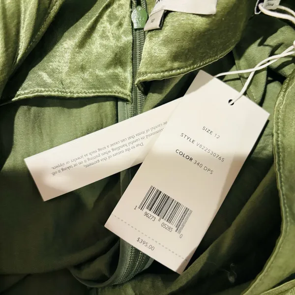Vince new with tags faux sarong twist front in satin olive green back slit. 12 - Image 5