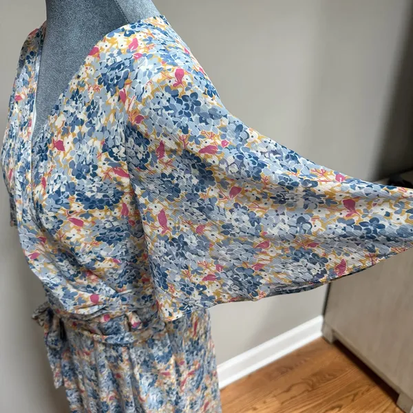 Ralph Lauren Midi Wrap Dress 8 Blue Georgette Floral Belted Chiffon Flounce - Image 4