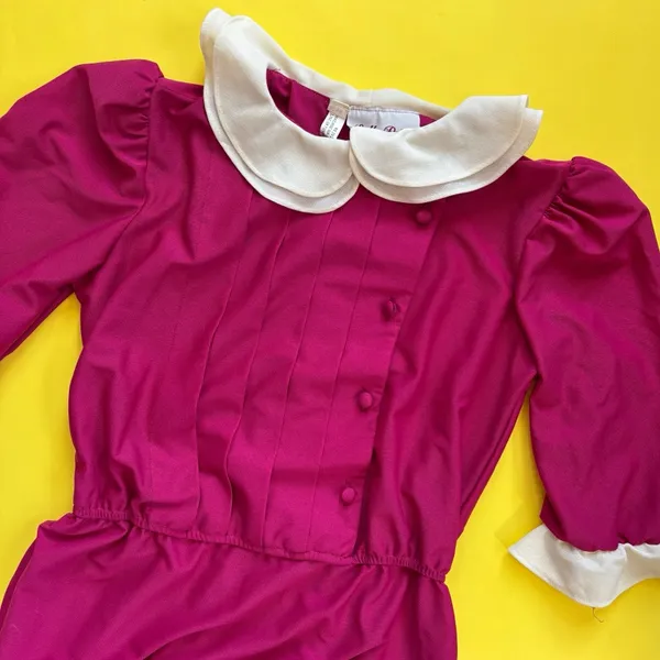 Vintage 70s 80s Pink and White Short Sleeve Midi Dress - Image 2