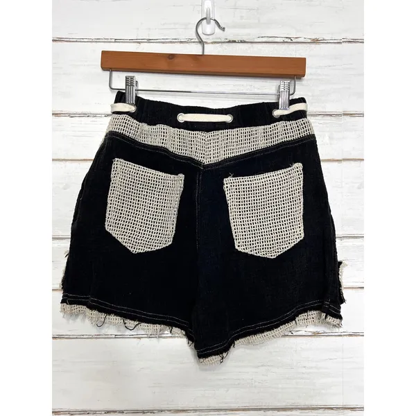 POL Black Cotton Crochet Trim Shorts Size Small Boho Drawstring Pockets - Image 2