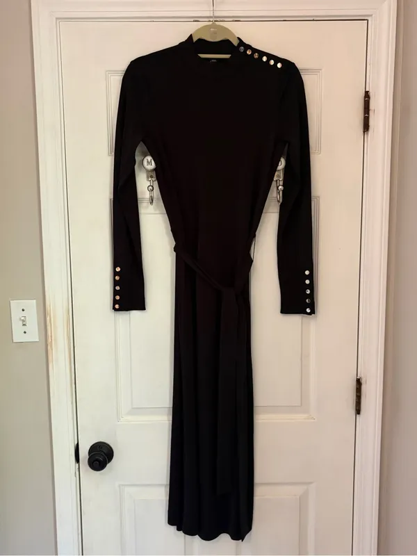 NWT!! Ann Taylor Long Sleeve Mock Neck MIDI Dress in Black with Waist Tie - Image 4