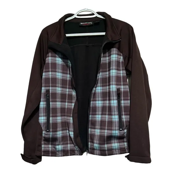 Marino Bay Natural Women's‎ Brown Teal Plaid Lightweight Jacket Size L - Image 2