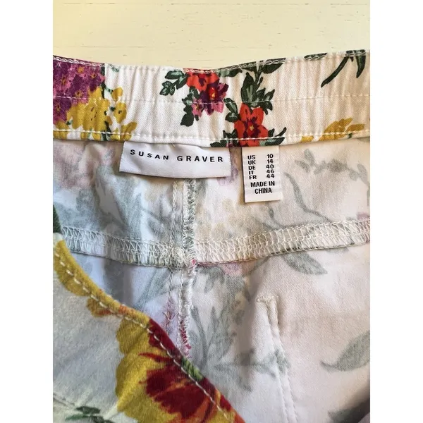 Susan Graver Womens‎ Floral Print Straight Leg Pants White Multicolor Size 10 - Image 3