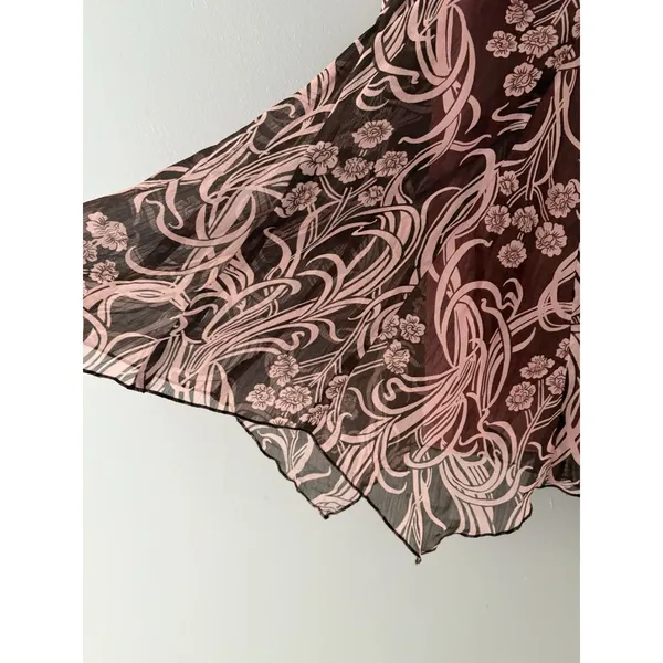 Y2k Skirt Pink & Brown Floral Fairycore Fairy Whimsy Size 6 Lined Silky Cato - Image 2