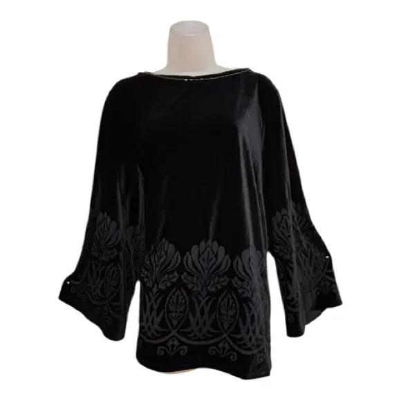 The Limited Peony Burnout oylong black velvet embroidered tunic style blouse top - Image 4