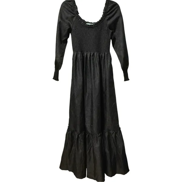 NWT Hill House Nap‎ Dress Smocked Black Maxi Dress Crushed Taffeta Size XS - Image 2