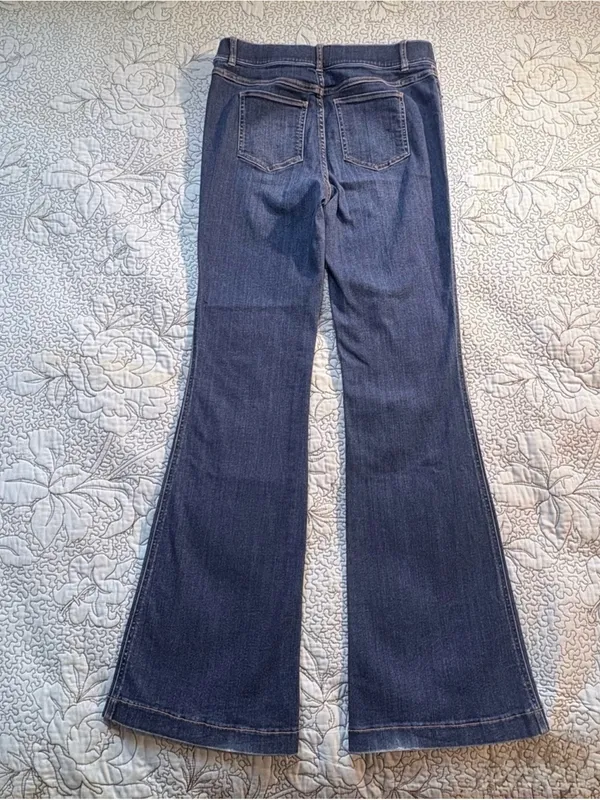 💥SPANX Pull On Flare Jeans Dark Wash High Rise Stretch Denim Size M🧡 - Image 4