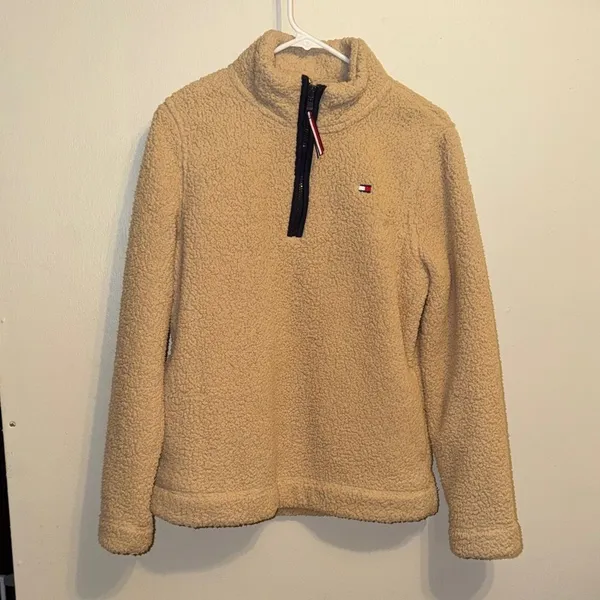 Tommy Hilfiger Beige Fleece Jacket Half Zip Soft Cozy Top - Image 2